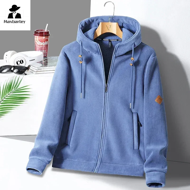 Winter Warm Cashmere Jacket Men's High-end Fleece-lined Thickened Hoodie Coat Casual Women's Outdoor Camping Cold-proof Jacket