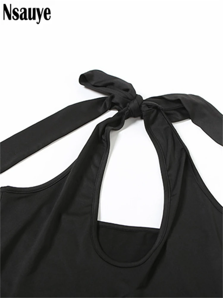 Nsauye 2025 夏休みノースリーブホルターミニボディコンドレス女性のためのクラブパーティー背中の開いたイブニングショートドレス Vestidos