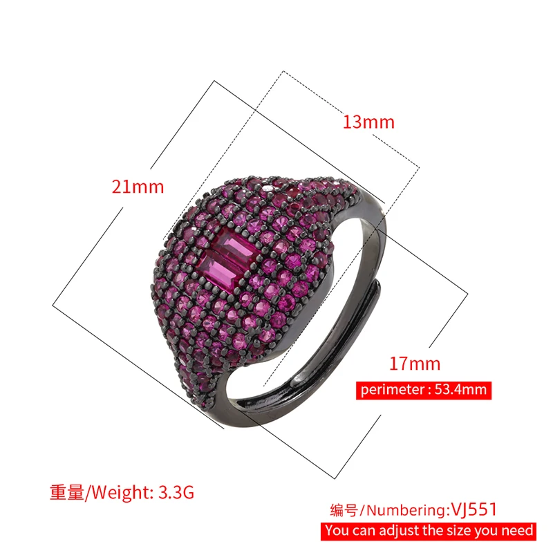 ZHUKOU Square shape women rings Full Cubic Zirconia Black color men rings simple party adjustable rings Jewelry wholesale VJ551