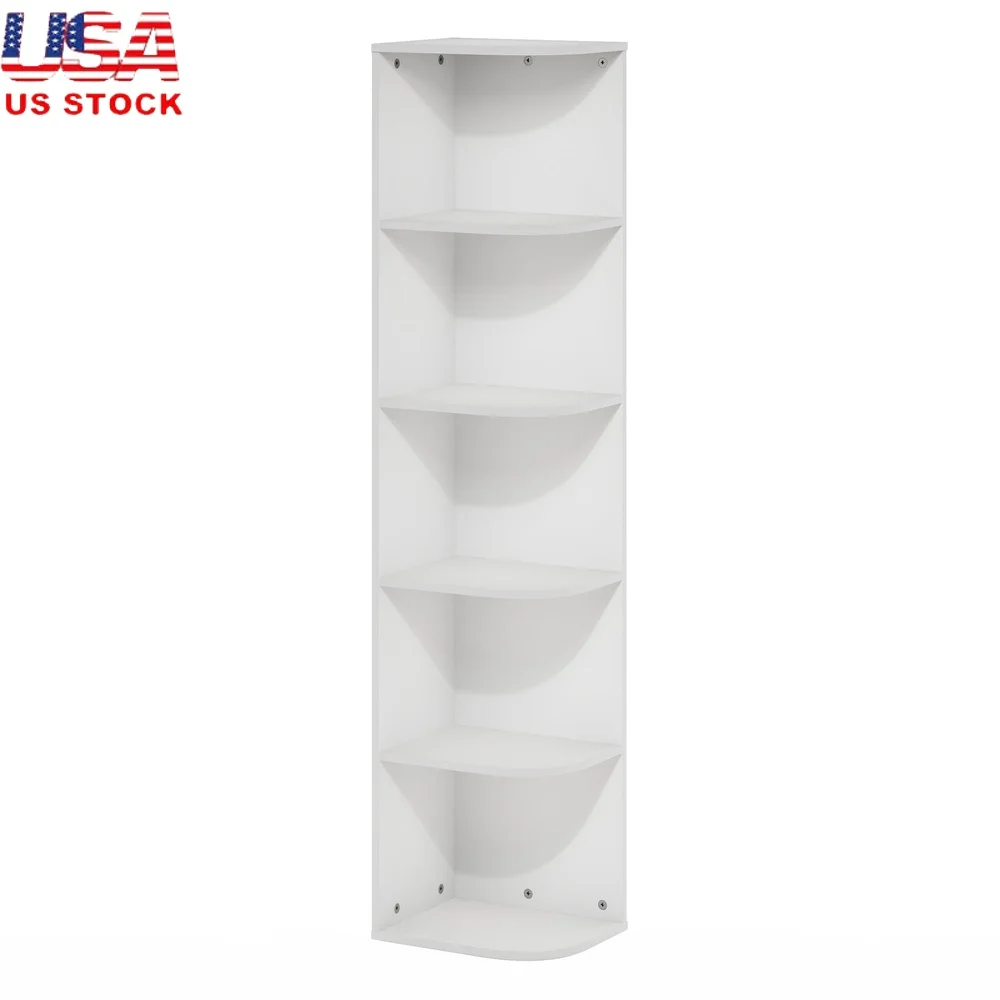 

5-Tier Corner Open Shelf Bookcase White Durable Composite Wood Space Saving Storage Solution Small Spaces Dorms Apartments