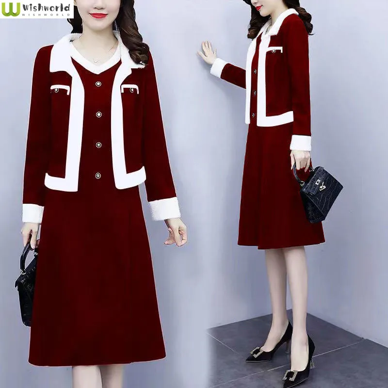 

Spring and Autumn Two Piece Women's Dress 2022 New Korean Fashion Leisure Large Size Slim Women's Suit