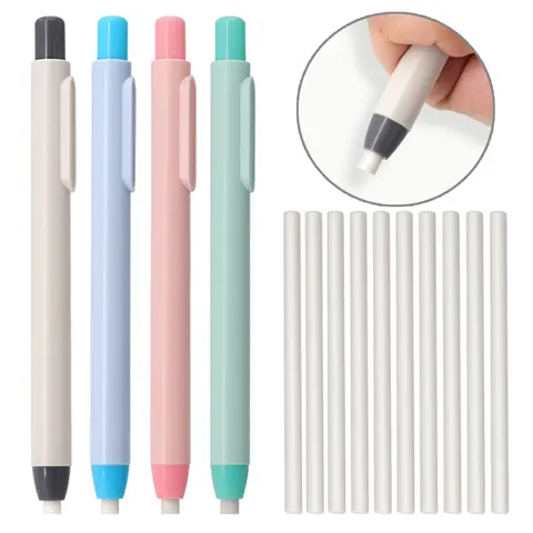 11Pcs/Set New Creative Pen Shape Press Type Pencil Eraser with Replaceable Core Sketching Painting Writing Erase Supplies