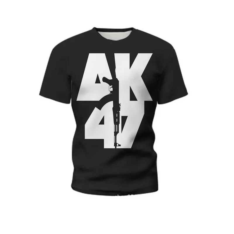 New Summer Men\'s T-shirt Personality Ak47 Series 3d Printed Military Weapons Pattern Tough Man Outdoor Quick Drying Loose Top