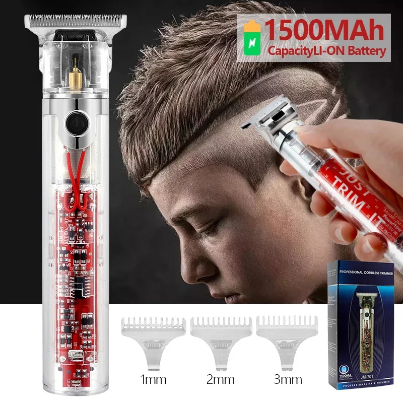 New Transparent Body Electric Hair Clipper Men Professional USB Rechargeable 0mm Hair Cut Machine