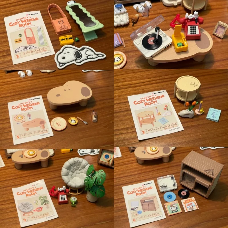 RE-MENT Confortevole Snoopy Weekend Room Modello di scena in miniatura da collezione Scatola cieca alla moda Giocattoli Puntelli di scena Regali a sorpresa per bambini