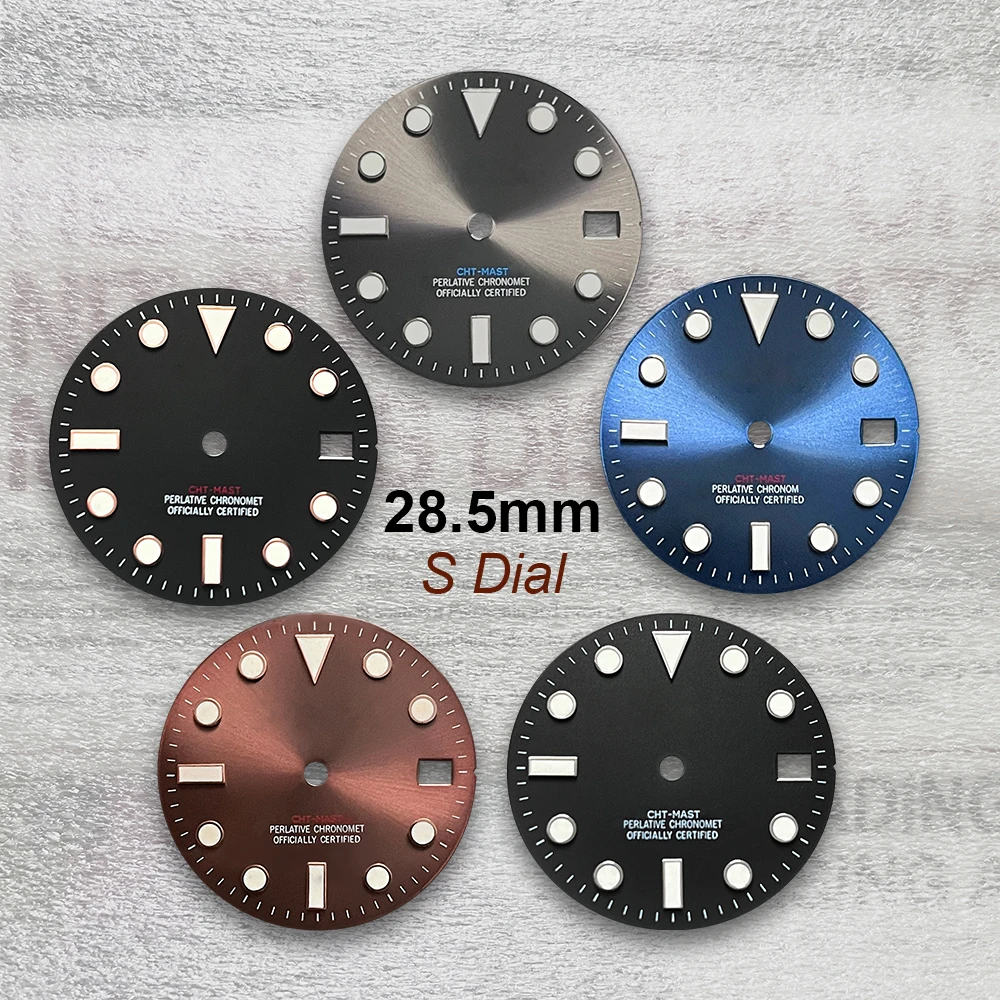 

28.5mm S Logo Sunray Dial Fit NH35/NH36/4R/7S Movement Ice Blue Luminous High Quality Watch Modification Accessories