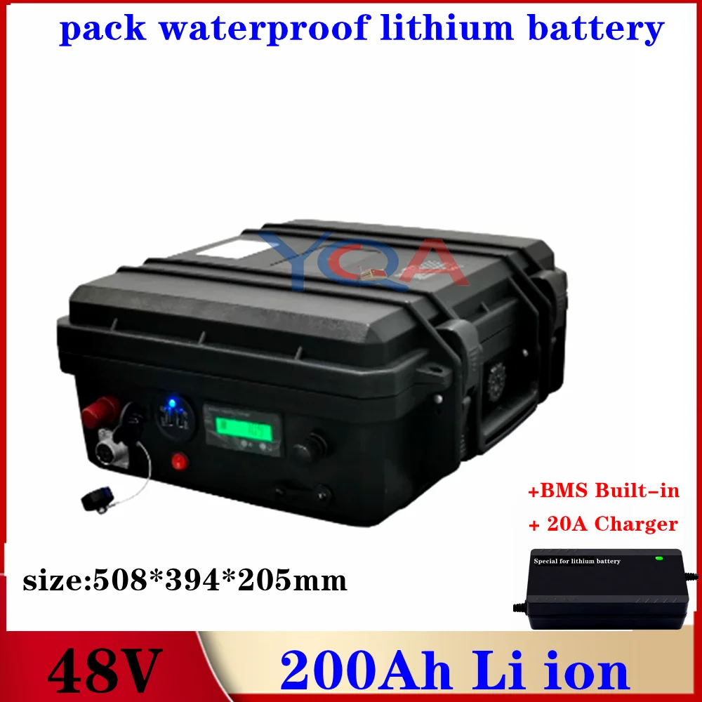 48V 200AH lithium battery pack waterproof lithium battery with bms for rv boat inverter ecooter solar golf cart + 20A Charger