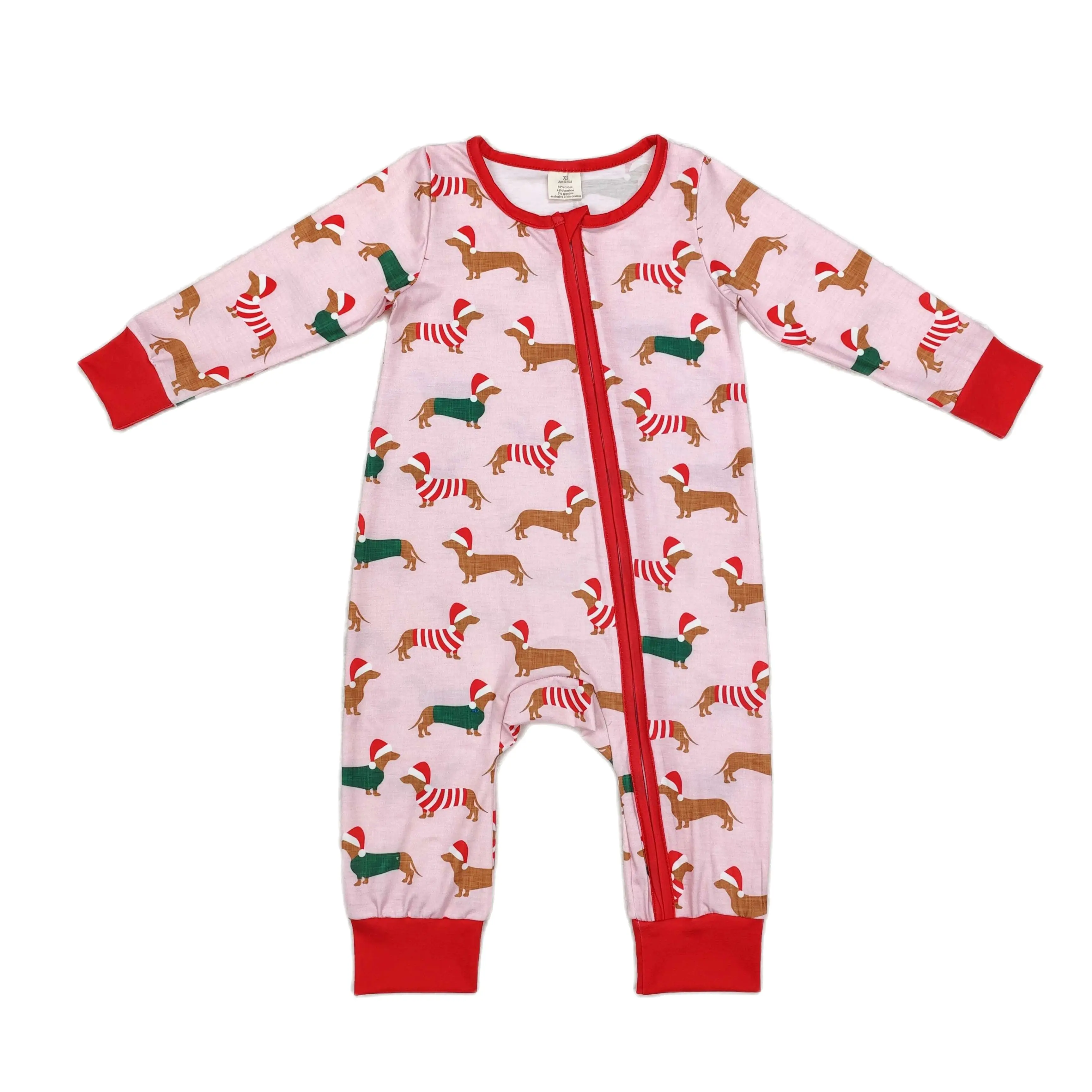 

Wholesale Baby Boy Christmas Dogs One Piece Kid Children Long Sleeves Infant Zipper Jumpsuit Newborn Toddler Bubble Romper