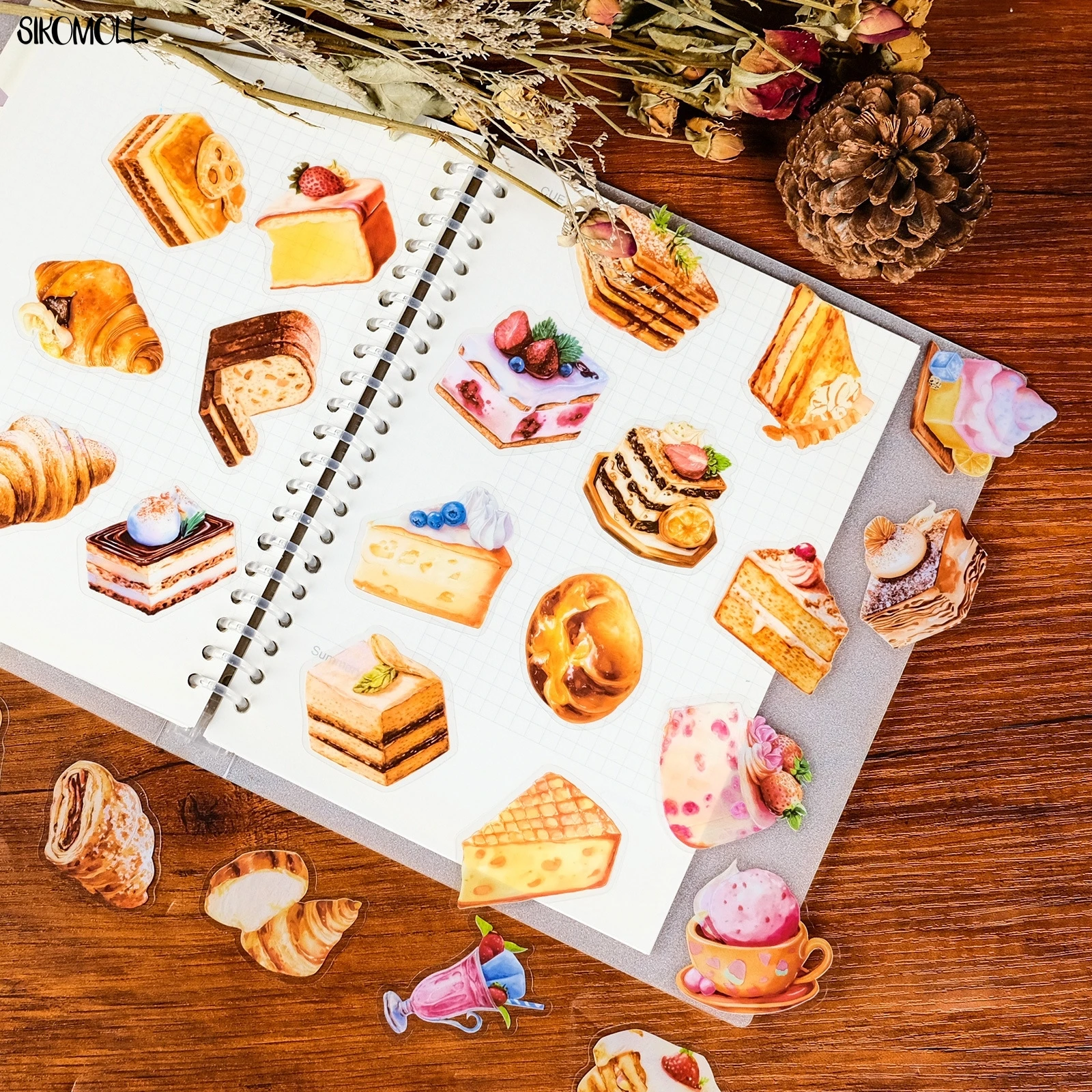 56pcs Transparent Cartoon Cake Dessert Graffiti Stickers Pack Waterproof PET Bookkeeping Material Decorative Notebook Sticker
