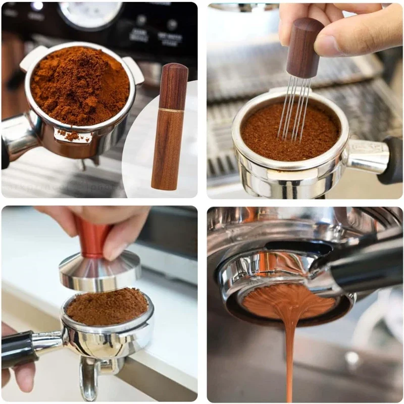 Solid Wood Cloth Powder Needle Stainless Steel Needle Coffee Powder Disperser Stirring Pine Powder Disperser Coffee Accessories