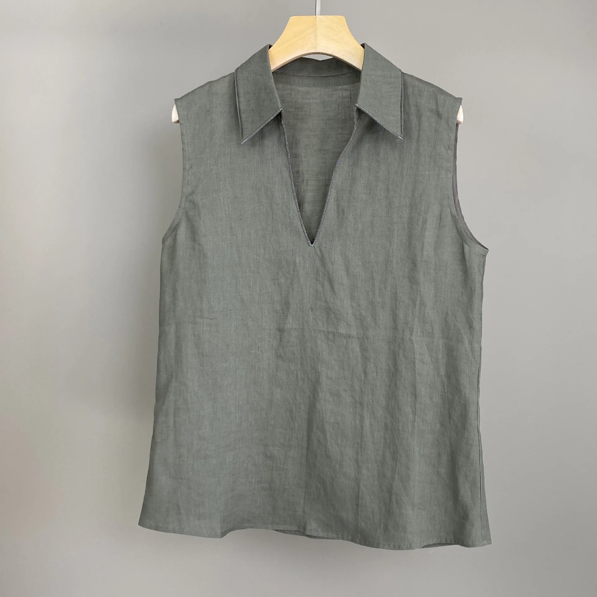 

2026 Summer New Linen V-Neck Beaded Sleeveless Vest Top And Wide-Leg Pants Suit For Women
