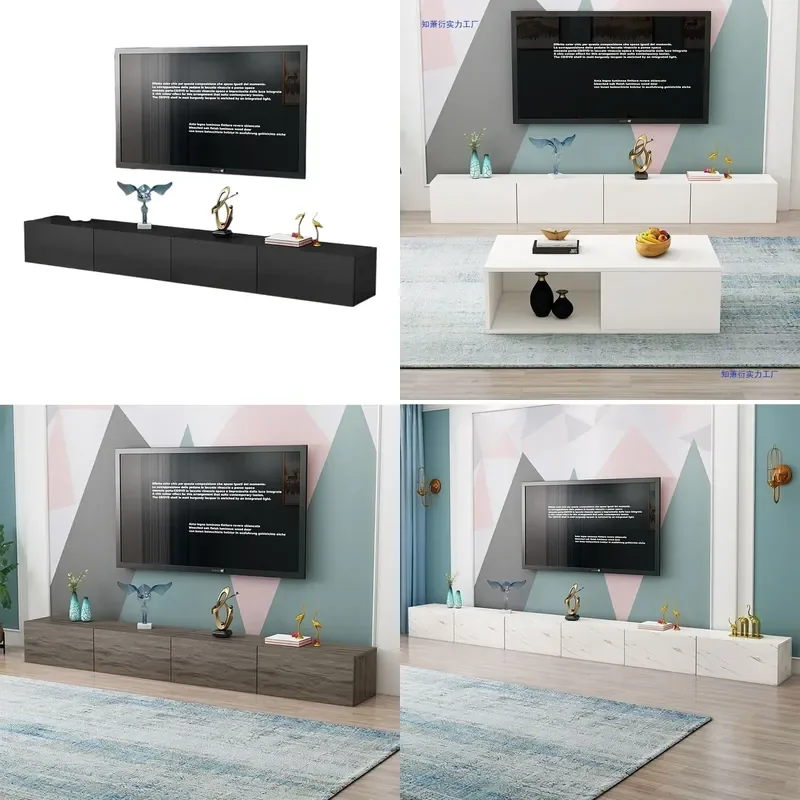 for TV Cabinet Coffee Table Combination Household Small Apartment Cream Style Living Room Floor Storage Cabinet Long Floor