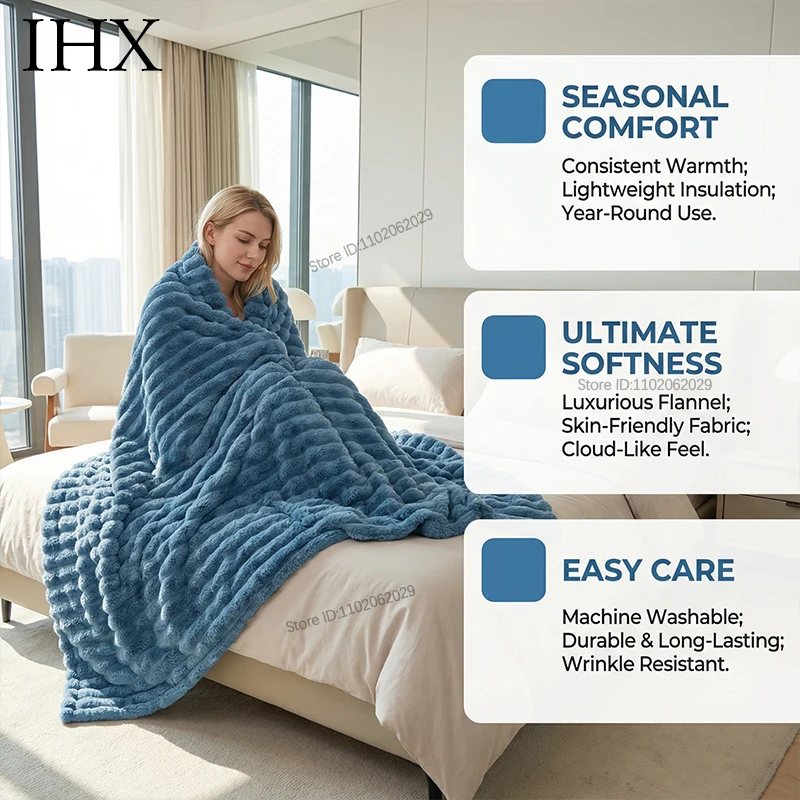 IHX Solid Color Imitation Rabbit Plush Milk Plush Thickened Thermal Leisure Home Blanket Office Nap Blanket, Custom Blanket Size