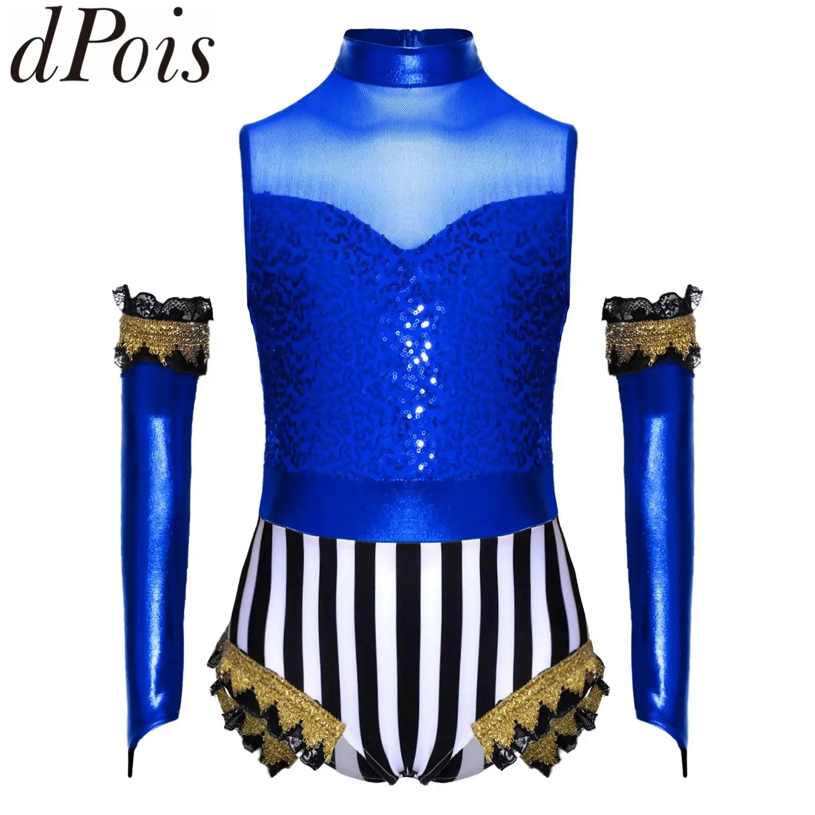 Traje de Gimnasia de Circo para Niñas, Leotardo de Ballet, Danza, Patinaje, con Pedrería, Malla, Body + Mangas, Disfraz de Halloween y Carnaval