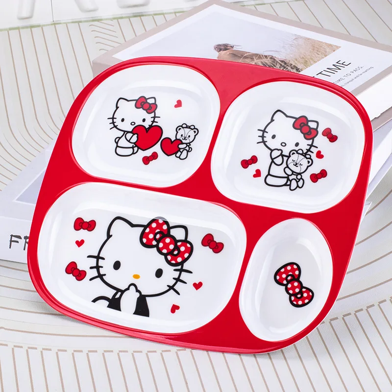 Sanrios Anime Hellokittys Cartoon Children's Meal Plate Kuromi Mymelody Dinner Plate Compartment Cute Originality Western Plate