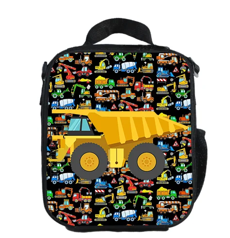 Cartoon cute lunch  insulatied  bag bulldozer excavator fire truck  lunch box  for kids  women\'s leisure travel picnic food bag