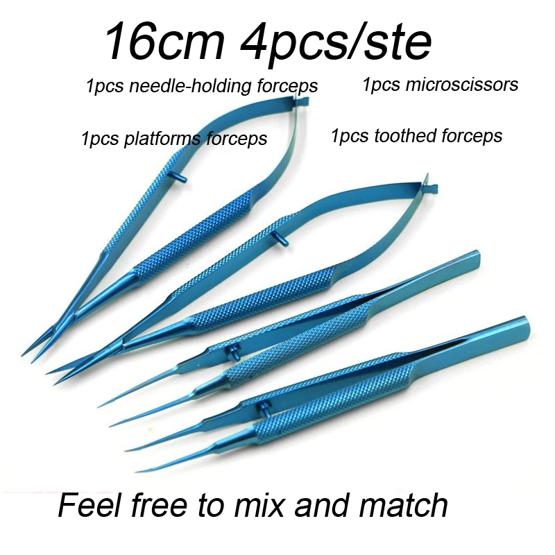 

16cm Micro Instrument Kit Corneal Scissors Hand Surgery Needle Holding Forceps Platform Tethering Ophthalmic Tweezers