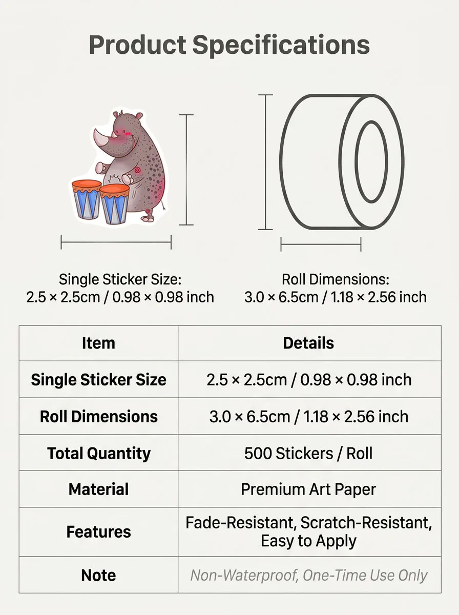 1Roll(500Pcs) Cute Animals Band Group Pattern Stickers 2.5cm/1.0'' 10 Designs Decals Diy Adorn Gifts Packs Home Decor Seal Label