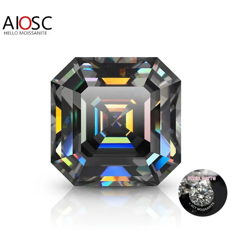 

AIOSC Gray Color Loose Moissanite Stone Asscher Cut 0.5~7.0ct Gems Pass Diamond Tester with GRA Certificate Fine Custom Jewelry