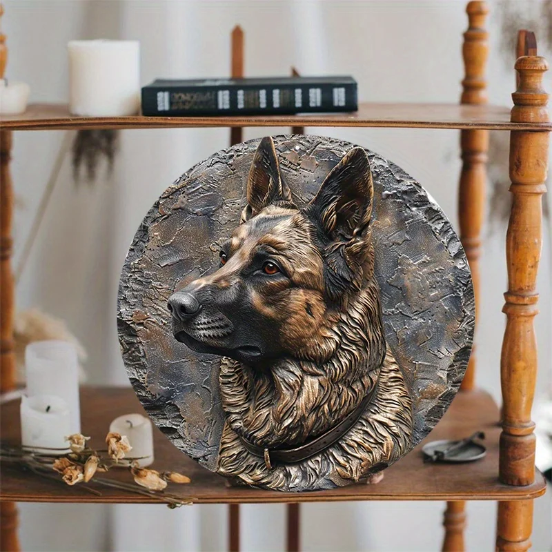 German Shepherd Dog Sculpture, Crafted from Durable Aluminum Metal, Perfect Decoration for Home, Office, Outdoor Spaces