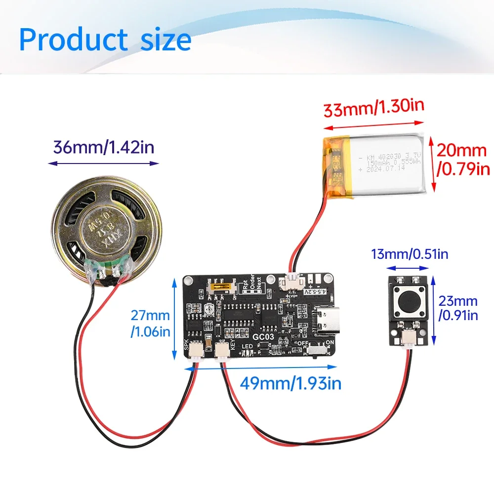 Recording Greeting Card Movement GC03 Creative Gift Box Christmas Birthday Music Cover Wall MP3 Voice Type-C Interface Module