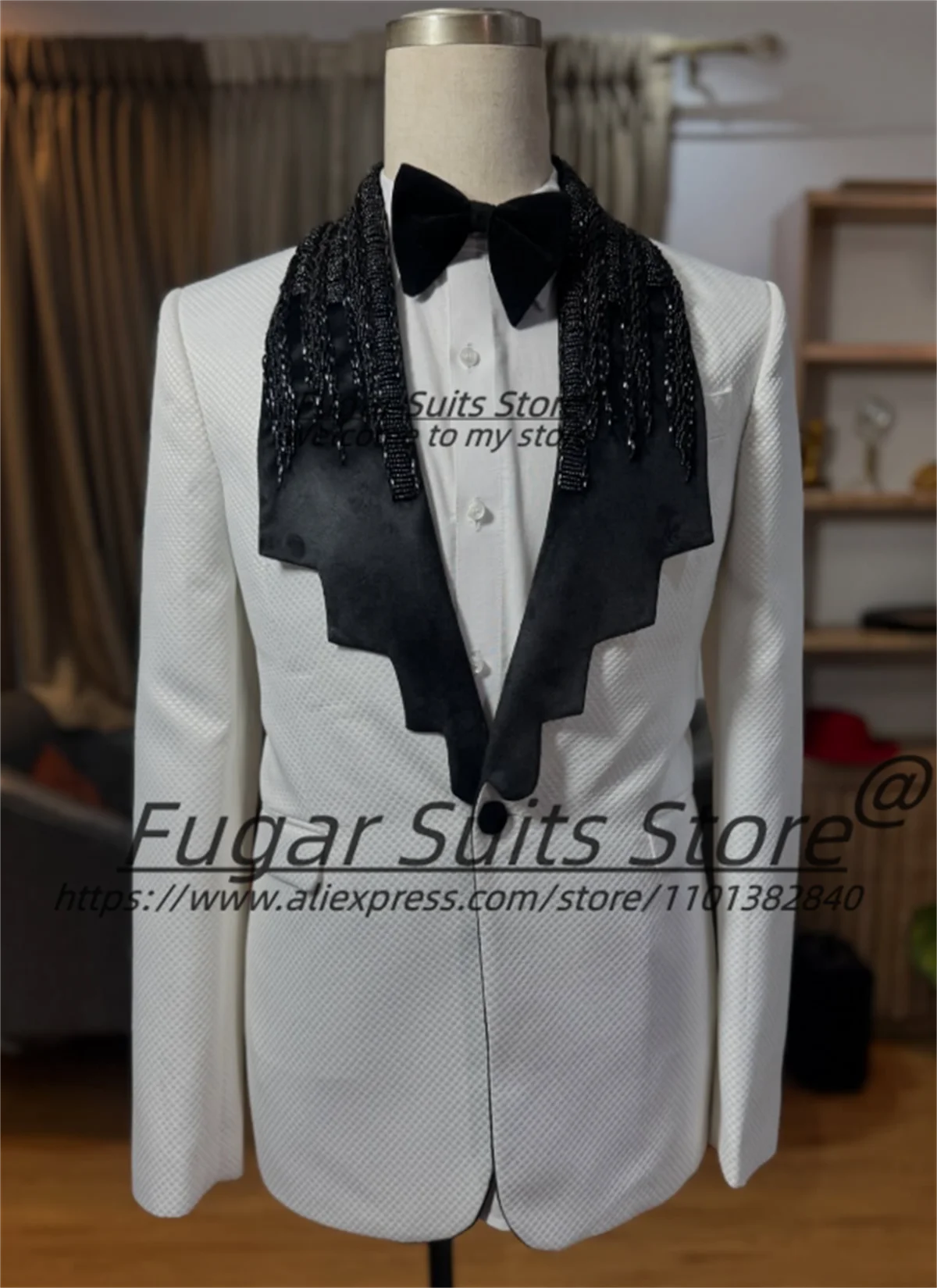 

Customized Beadwork Shawl Lapel Men Suits Handsome Groom Wedding Tuxedos Slim Fit Luxuly 2Pcs Sets Male Prom Blazers Ropa Hombre