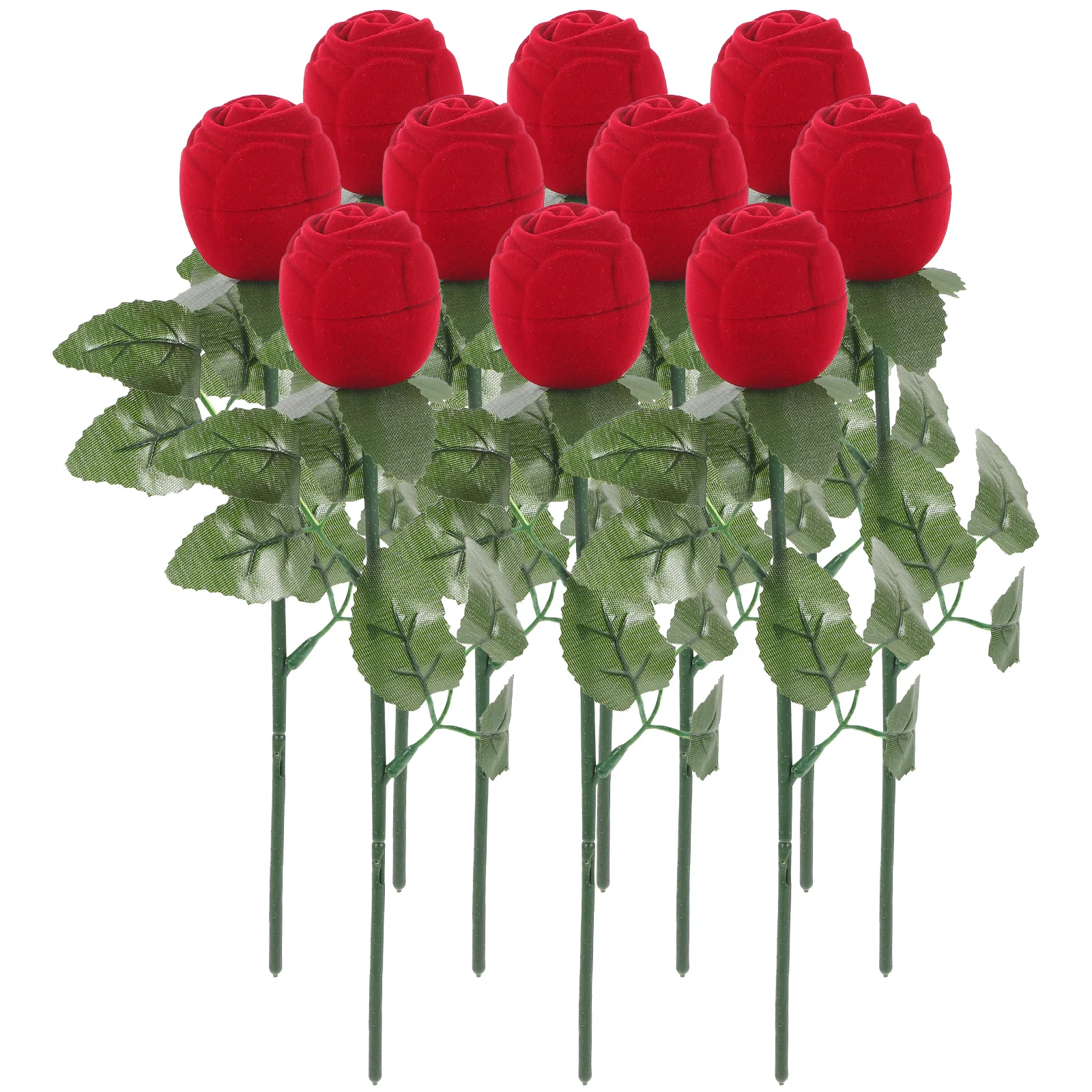 10Pcs Romantic Flower Ring Box Red Rose Shaped Engagement Wedding Ring Jewelry Gift Case Proposal Valentine's Day