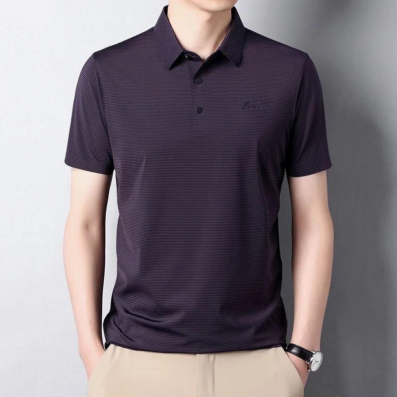 Lightweight Men's Regular-Fit Quick-Dry Golf Polo Shirt Black Purple With Letter Embroidery Brand Sport gym clothing Poloshirt