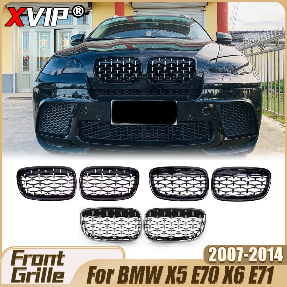 

XVIP Chrome Silver Diamonds Style Bumper Grille Glossy Black Racing Grille Upper Grill Accessories For BMW X5/X6 E70/E71 2007-14