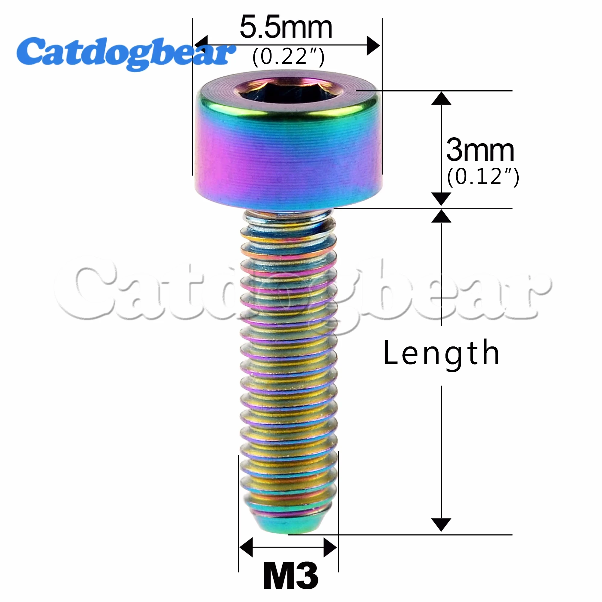 Catdogbear 6PCS Titanium Ti Bolts  M3 X 6 8 10 12 15 18mm  Inner Hexagon Screws DIN912 for Bike Ti Fastener