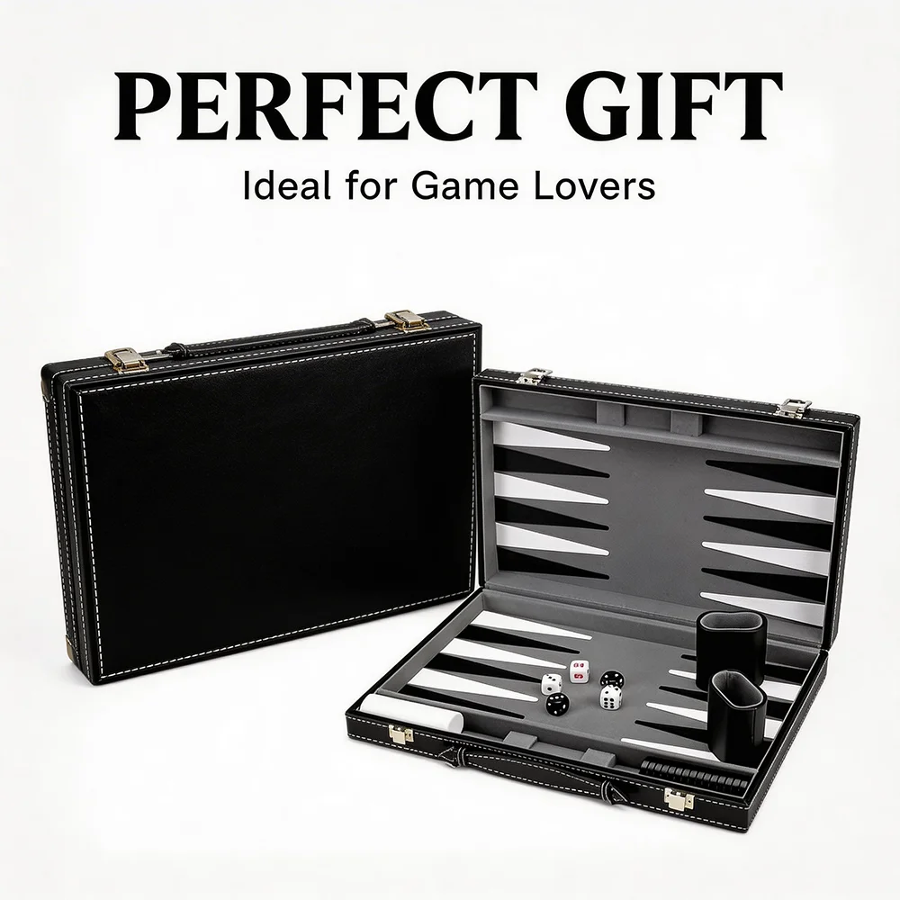 

Шахматная доска, набор для игры в нарды с черным полиуретановым покрытием, сшитым из полиуретана, отличный подарок, складная доска для семейного досуга и деловых встреч.