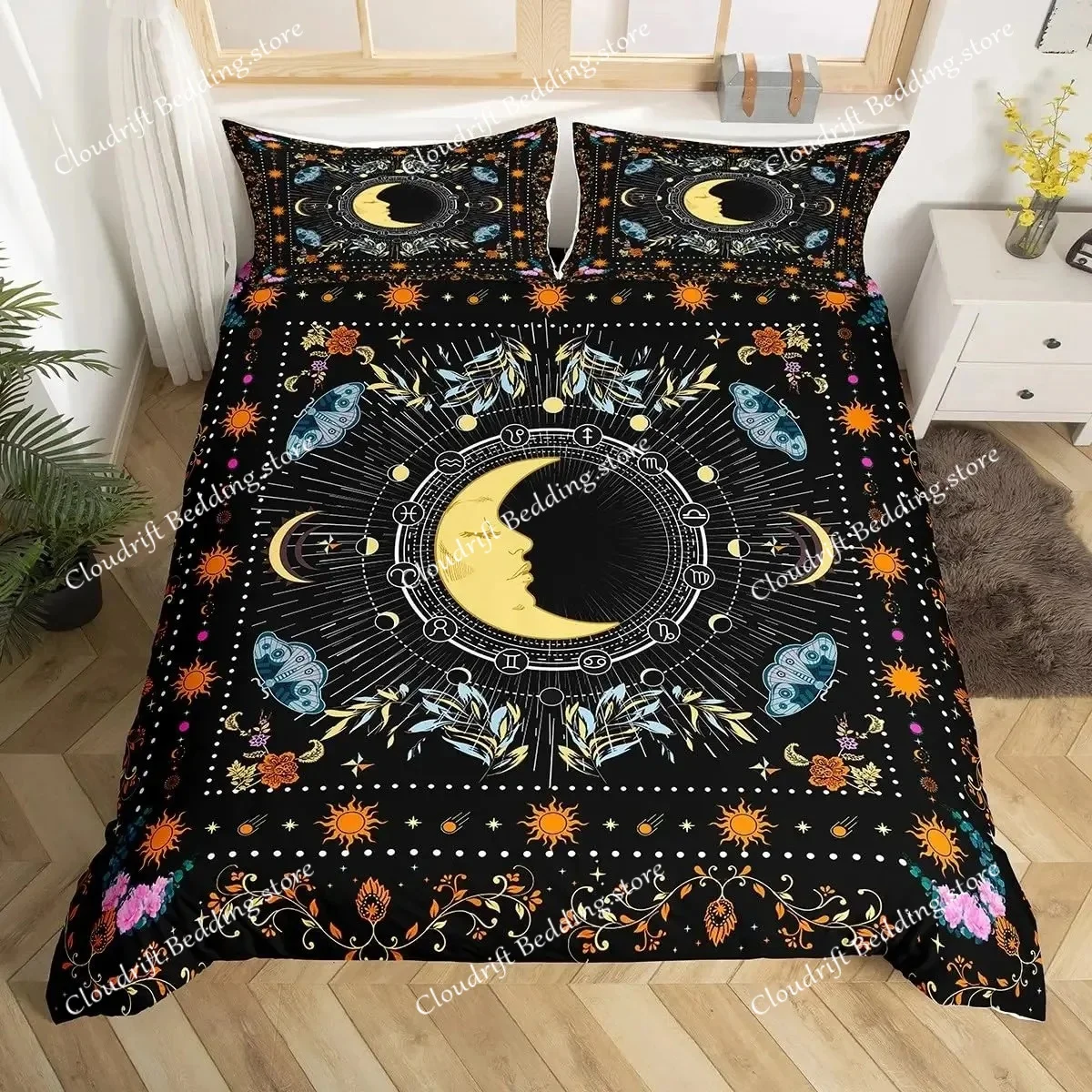 Sun And Moon Duvet Cover Set Boho Bedding Set For Kids Boys Girls Bohemian Style Queen Size Comforter Cover Psychedelic Design