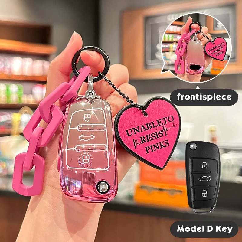 

Sakura Pink Tpu Remote Key Case for Audi A1 A3 A6 A6L Q2 Q3 Q7 TTS R8 S6 RS3 Flip Folding Car Key Cover Fob Holder Accessories