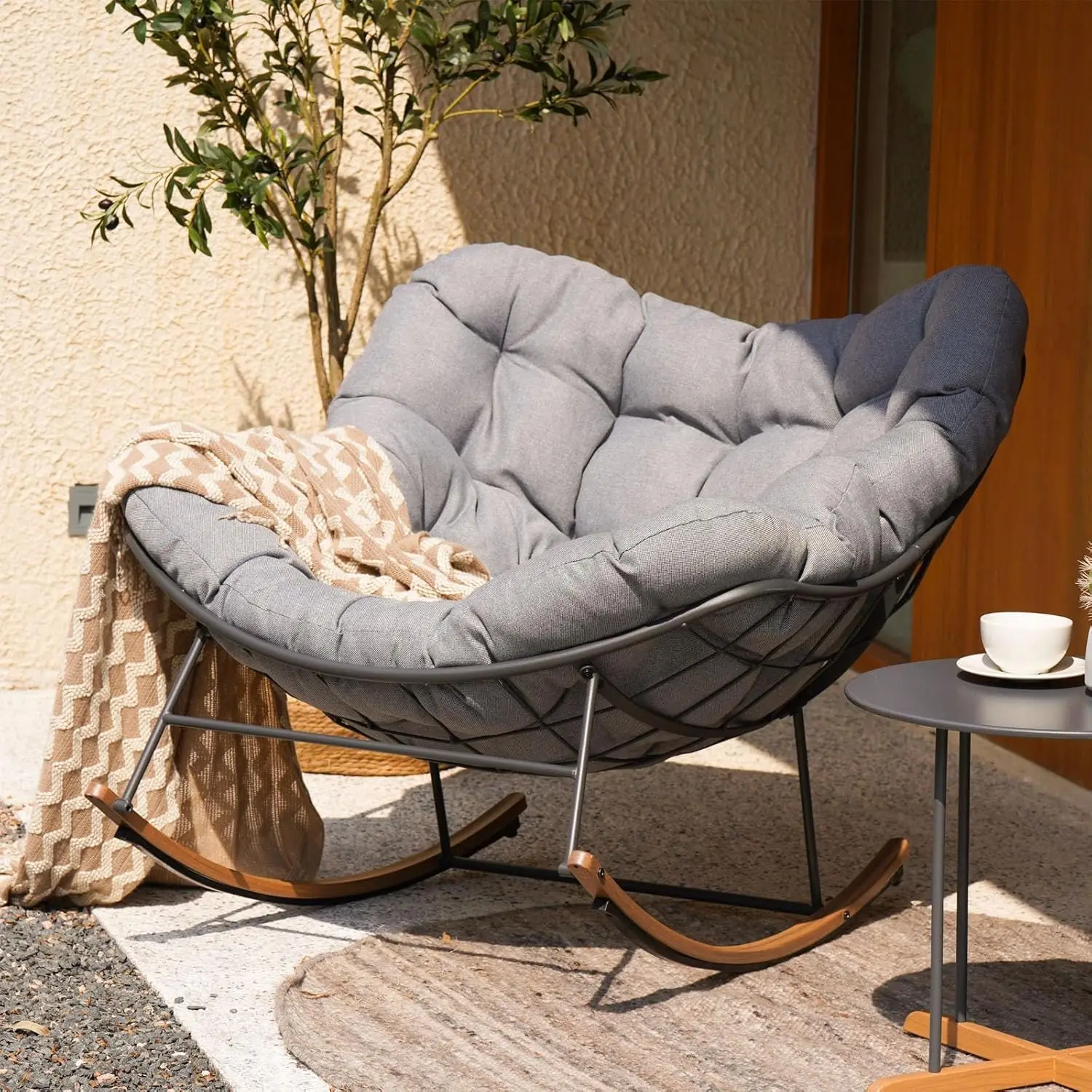 

Grand Patio Rocking Chair E-Coated Modern Lounge Rocker with Cushion for Outdoor Balcony Gray