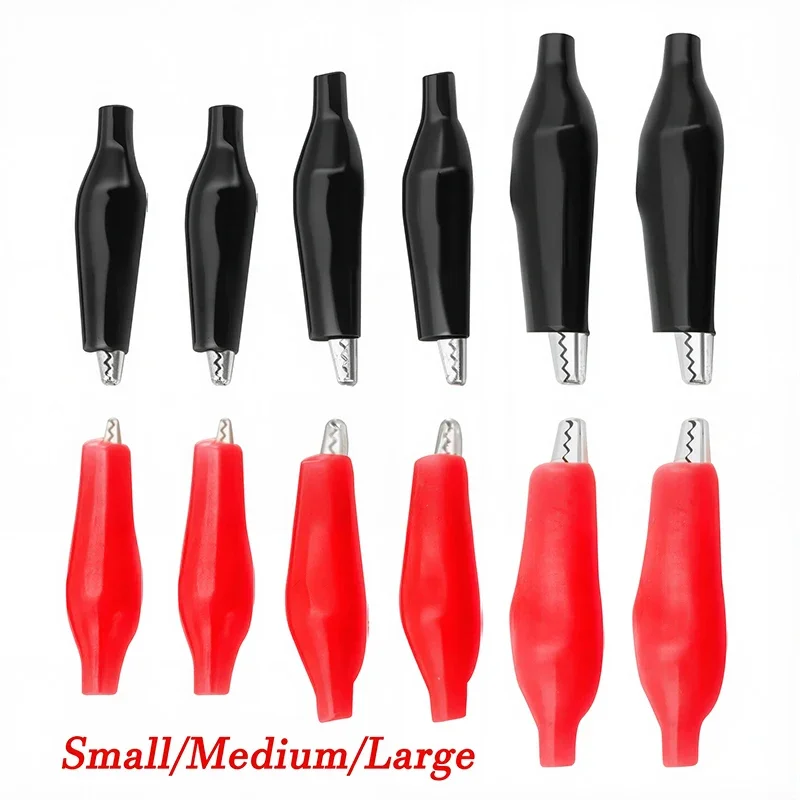 Black Red Soft Plastic Coated Testing Probe Mini Alligator Test Clips 10Pcs Metal Alligator Clip Crocodile Electrical Clamp