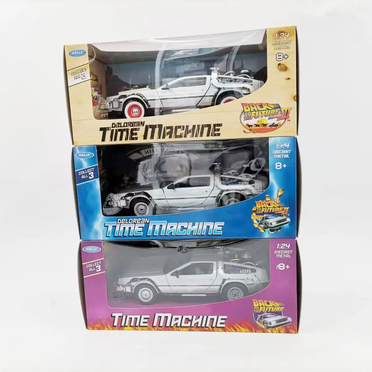 WELLY Alloy 1:24 Back To The Future Time Machine Part 1/2/3 DMC-12
