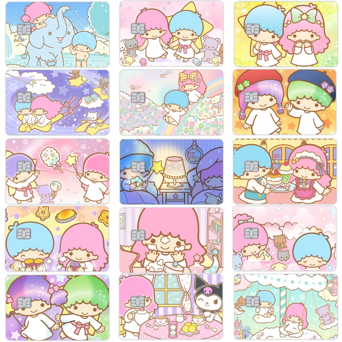 Adesivos Impermeáveis Anime Little Twin Stars Grandes e Pequenos Sem Desgaste para Cartões de Crédito Débito Bancários VISA Decoração Filme Protetor