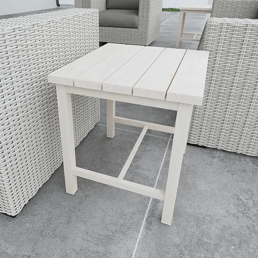 Durable Outdoor End Table Solid Aluminum Whitewashed Birch Look Natural Charm Adjustable Levelers