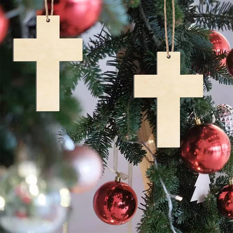 Adornos en blanco con forma de cruz de madera sin terminar para eventos religiosos y de iglesia de Pascua, etiquetas de regalo artesanales, 20 piezas