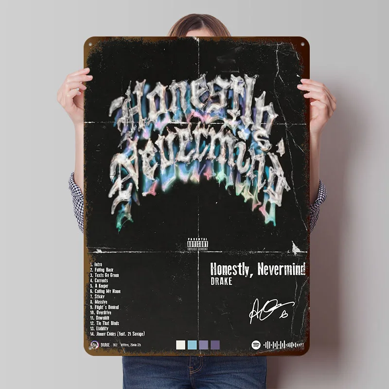 Drake - Poster imprimé de la couverture de l'album Honestly Nevermind, Art mural rétro personnalisé, Plaques métalliques vintage pour décoration esthétique