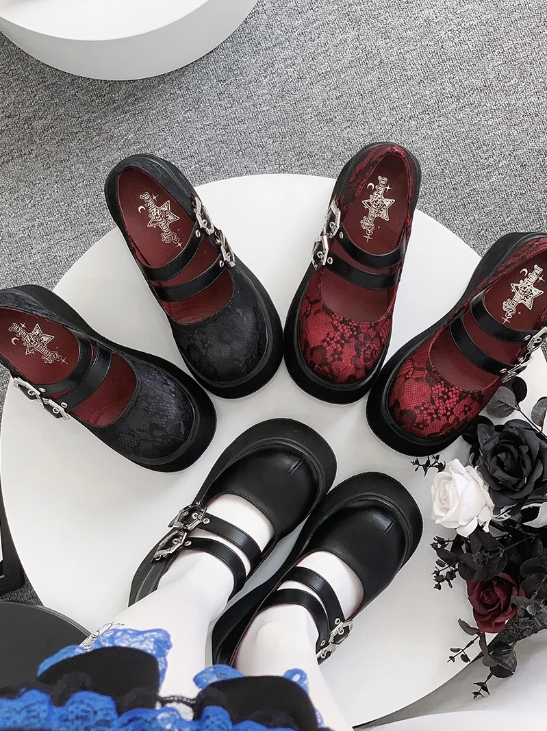 Retro okrągła głowa Punk płytkie usta buty na platformie subkultura spód muffina wzrost kobiet buty sznurowane wysokich obcasach