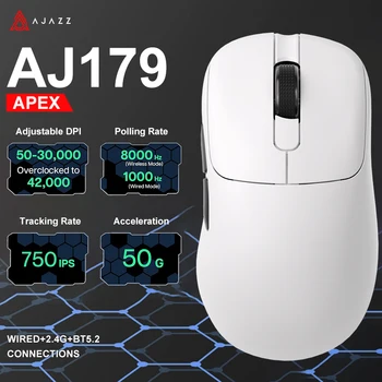 Mouse da gioco wireless Ajazz AJ179 Apex PAW3950 con dock di ricarica RGB, mouse macro per computer, mouse per PC ergonomici leggeri
