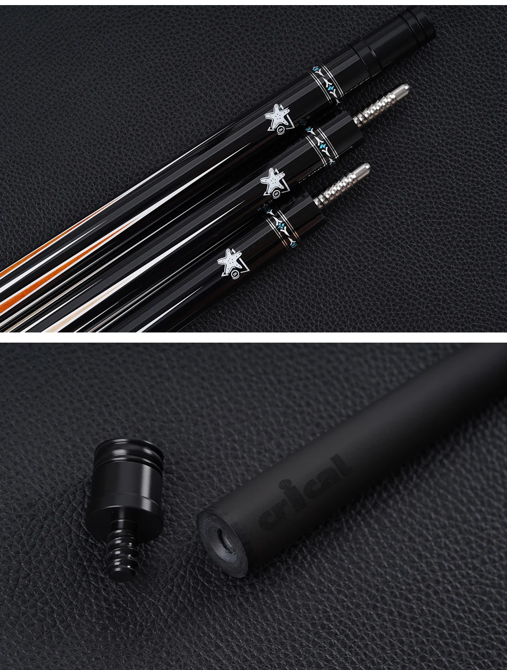 Poolqueue mit Carbonfaser-Schaft, geringer Ablenkung, Lederummantelung, 58 Zoll, 12,5 mm Spitze, 3/8x8 Verbindung, CL-CXD 8/9 Ball, CRICAL – Detail 16