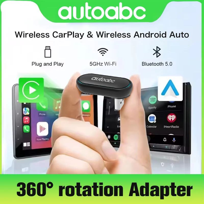 NOWOŚĆ 360 °   Obrotowy bezprzewodowy adapter bezprzewodowy CarPlay Android Auto Smart Mini Box WiFi Fast Connect Uniwersalny dla Nissan
