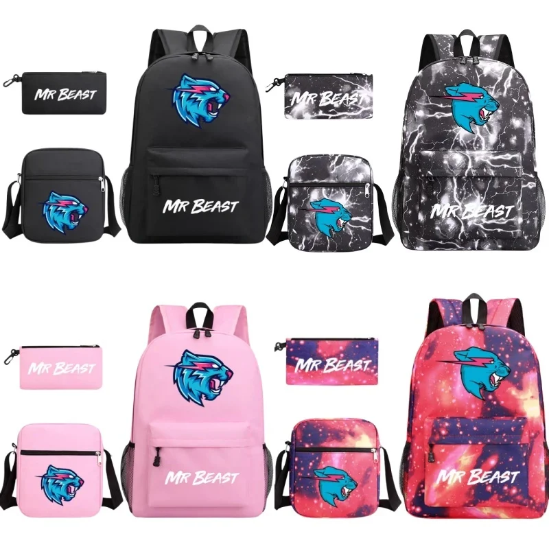 

Popular Mr Beast Backpack 3pcs/Set Children School Bags Students Boy Bookbag Wolf Lightning Cat Knapsack Casual Rucksack Gift