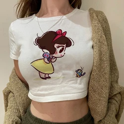 Jaren '90 T-shirt Cropped Y2k Crop Top Shirt Disney Prinses Vrouwen Harajuku Leuke T-shirt Grappige T-shirt Vrouwelijke Kleding Top tee Shirt