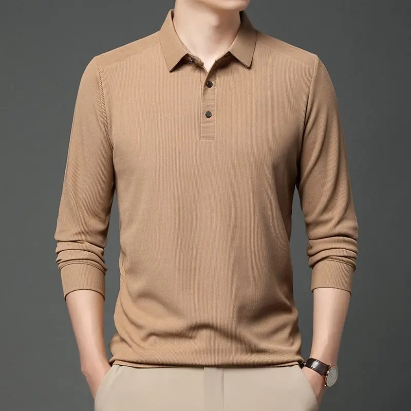 

Autumn New Men Long-Sleeved T-shirt Polo Shirt Solid Color Collar Casual All-Matching Korean Style Fashion Top T-shirt