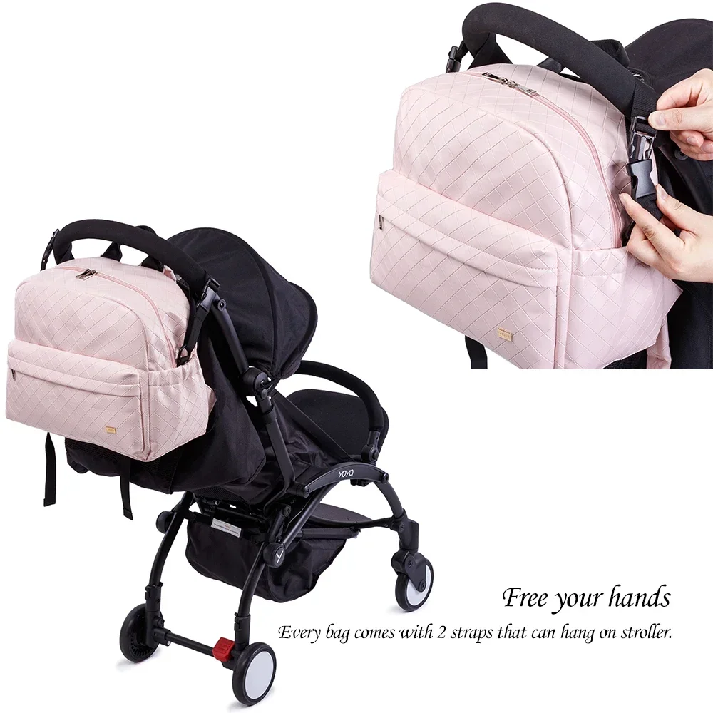 Soboba Waterproof Plaid Pink Diaper Backpack for Moms with Large Capacity and Well-Organized Space Nappy Changing Bag