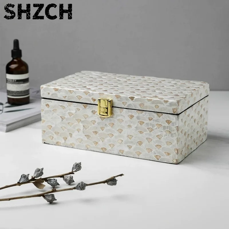 American Style Shell Jewelry Case High End Vanity Storage Box for Rings Necklace Decor Trinket Organizer Exquisite Lid Container