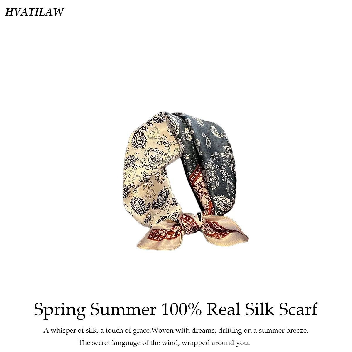 

New 100% Pure Silk Scarf Women Neck Hair Foulard Square Headband Hijab Paisley Print Poncho Scarves Bandana Fashion 53cm Bufanda